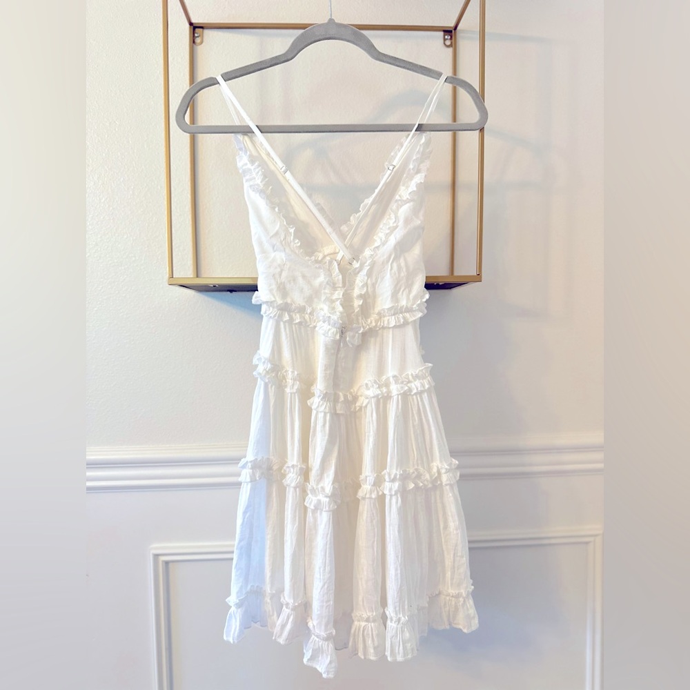 White Ruffled Sleeveless Dress XS